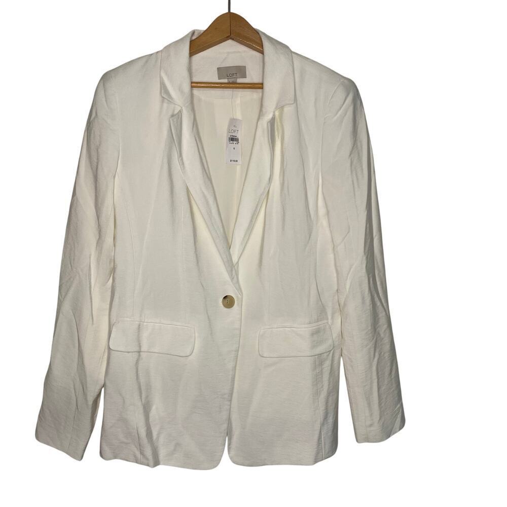 New Loft Blazer Cardigan White One Button Long‎ Sleeve Office Work Preppy 6